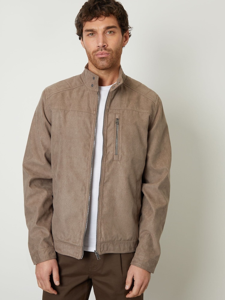 Threadbare Brown Faux Suede Racer Jacket - Image 1 of 5