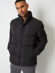 Threadbare Black Showerproof Funnel Neck Puffer Jacket - Image 3 of 5