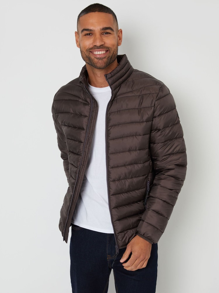 Threadbare Chocolate Brown Showerproof Matte Finish Padded Funnel Neck Jacket - Image 1 of 1