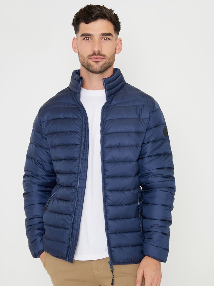 Threadbare Blue Showerproof Matte Finish Padded Funnel Neck Jacket - Image 1 of 1