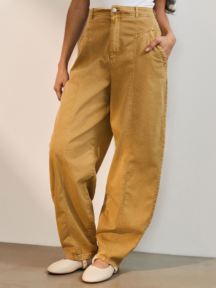 Mustard Yellow Barrel Leg Chino Trousers - Image 3 of 7