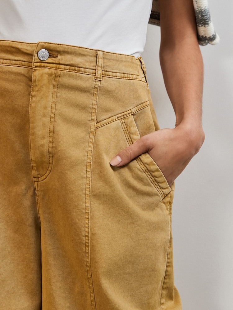 Mustard Yellow Barrel Leg Chino Trousers - Image 4 of 7