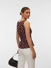 VERO MODA Brown Sleeveless Smock Detail Polka Dot Top - Image 2 of 5