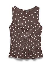 VERO MODA Brown Sleeveless Smock Detail Polka Dot Top - Image 5 of 5