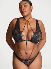Victoria's Secret Dark Twilight Blue Ziggy Neck Tie Cut Out Bodysuit - Image 1 of 3