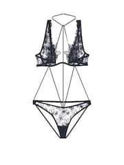Victoria's Secret Dark Twilight Blue Ziggy Neck Tie Cut Out Bodysuit - Image 3 of 3