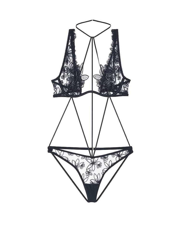 Victoria's Secret Dark Twilight Blue Ziggy Neck Tie Cut Out Bodysuit - Image 3 of 3