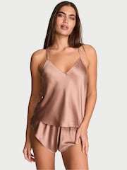 Victoria's Secret Almond Beige Nude Star Embroidery Chain Detail Cami Set - Image 1 of 1