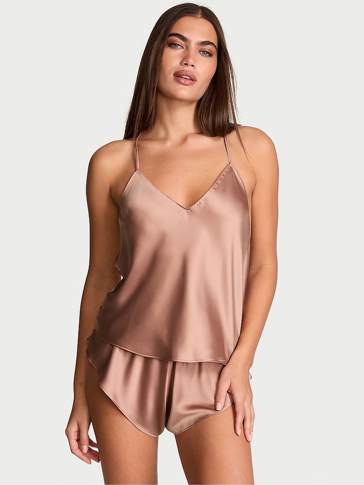 Victoria's Secret Almond Beige Nude Star Embroidery Chain Detail Cami Set - Image 1 of 1