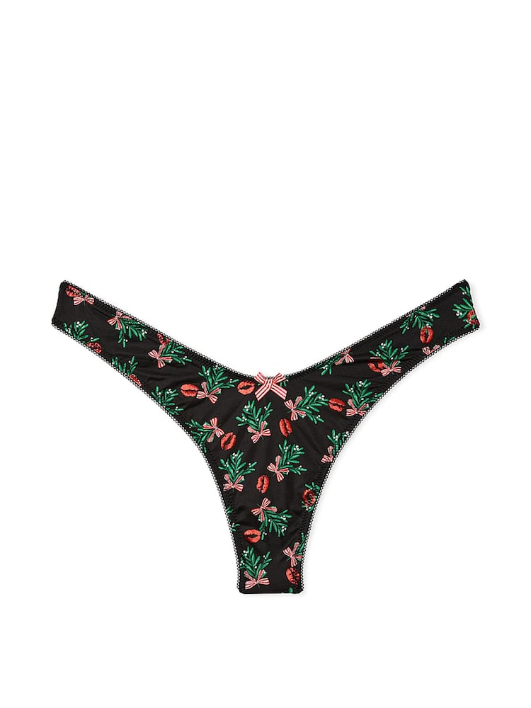 Victoria's Secret Black Mistletoe Thong Knickers - Image 1 of 1 Victoria's Secret Black Mistletoe Thong Knickers - Image 1 of 1