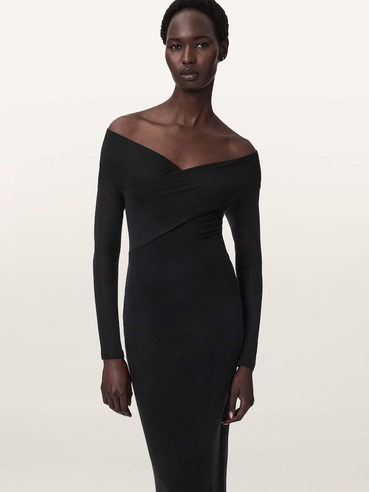 AllSaints Black Delta Jersey Dress - Image 1 of 5