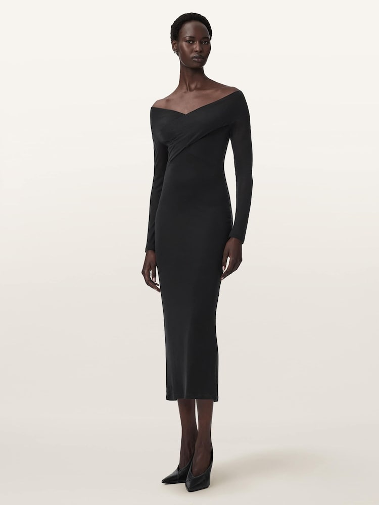 AllSaints Black Delta Jersey Dress - Image 2 of 5