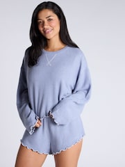 Boux Avenue Blue Cosy Fleece Top and Short Pyjamas Set - Image 1 of 5