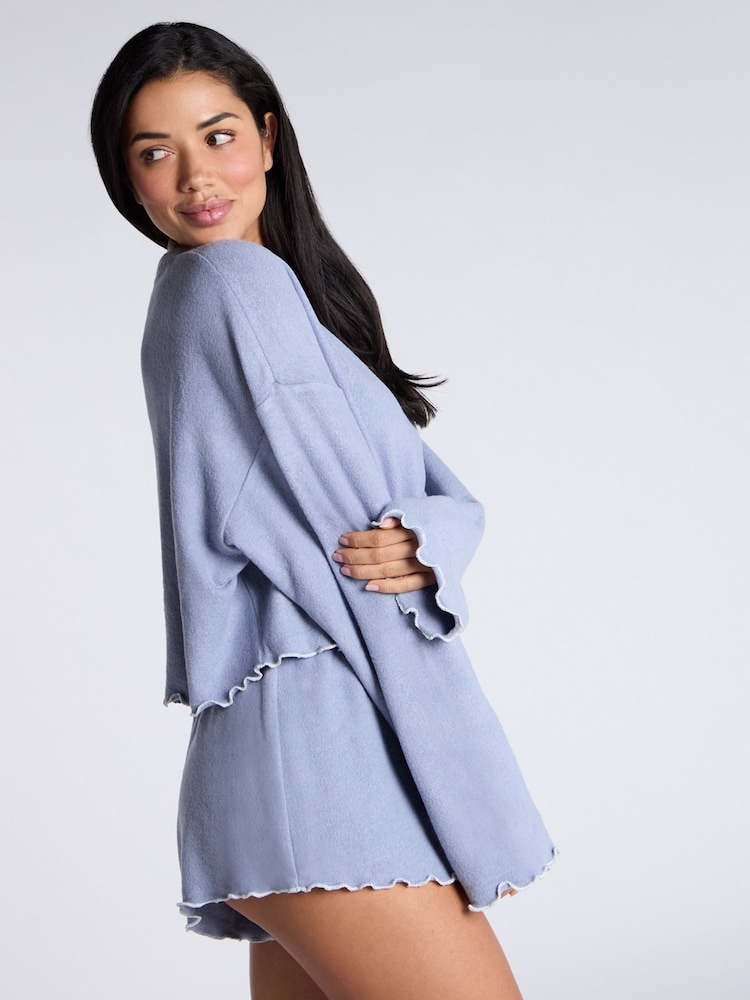 Boux Avenue Blue Cosy Fleece Top and Short Pyjamas Set - Image 4 of 5
