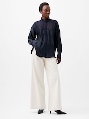 French Connection Blue Crina Crinkle Satin Shirt - Image 1 of 4