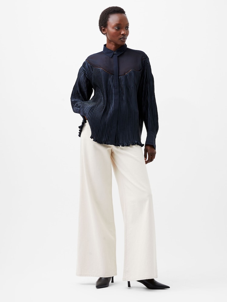 French Connection Blue Crina Crinkle Satin Shirt - Image 1 of 4