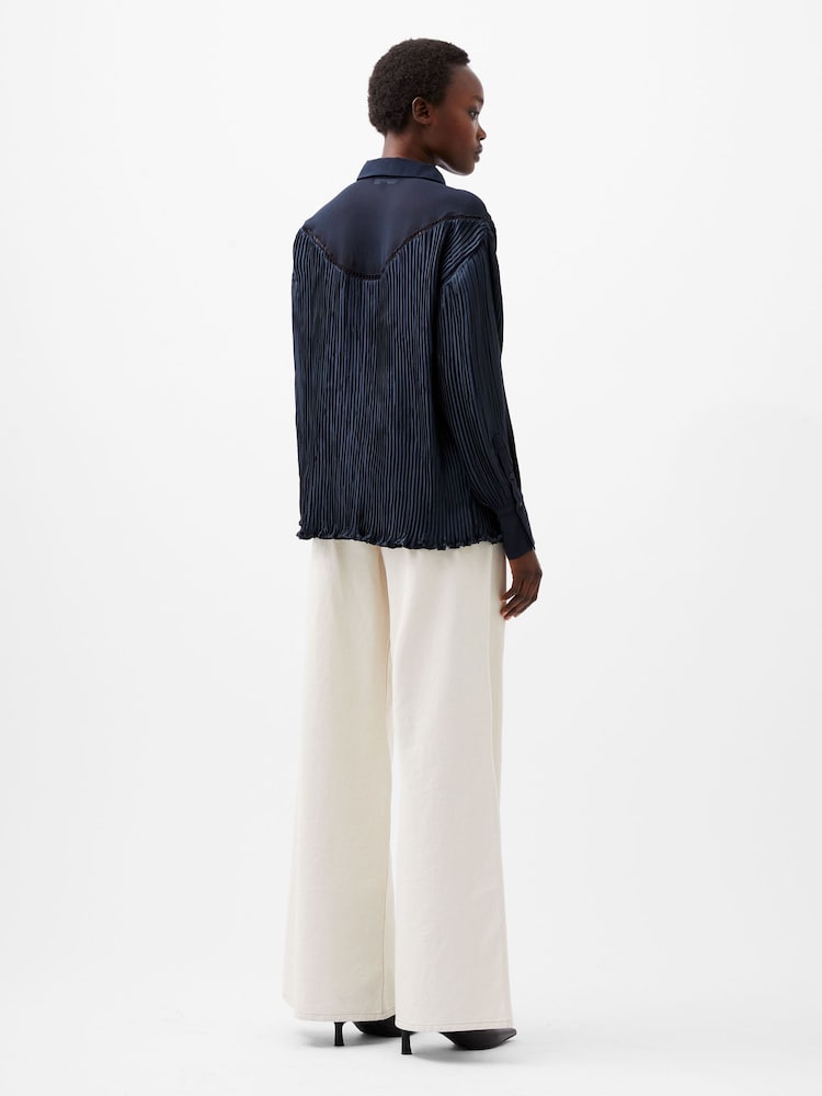 French Connection Blue Crina Crinkle Satin Shirt - Image 2 of 4