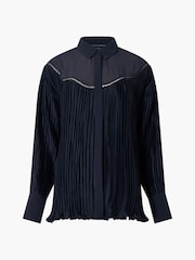 French Connection Blue Crina Crinkle Satin Shirt - Image 4 of 4