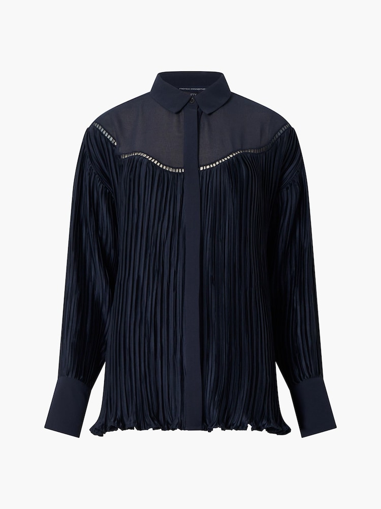 French Connection Blue Crina Crinkle Satin Shirt - Image 4 of 4