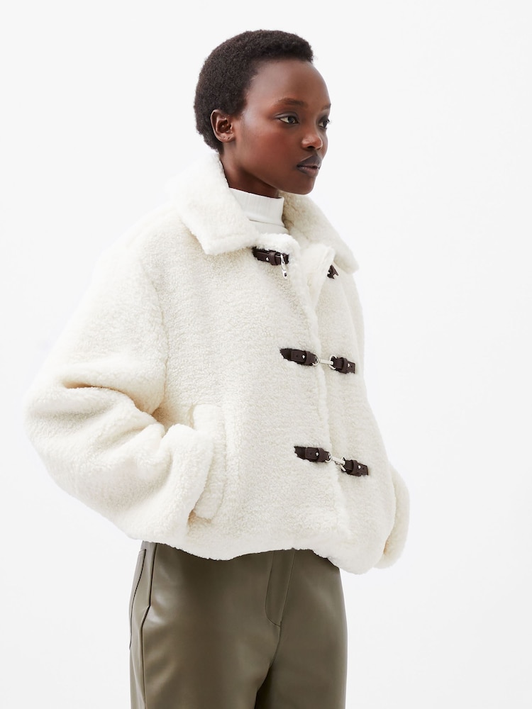 French Connection Cream Alex Faux Fur Jacket - Image 3 of 4
