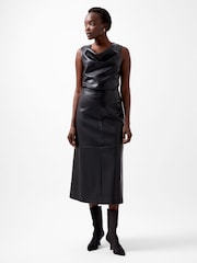 French Connection Black PU Crolenda Midi Skirt - Image 1 of 4
