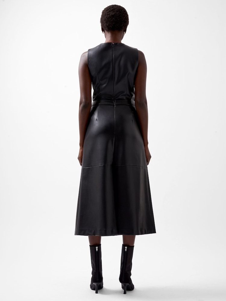 French Connection Black PU Crolenda Midi Skirt - Image 2 of 4