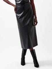 French Connection Black PU Crolenda Midi Skirt - Image 3 of 4