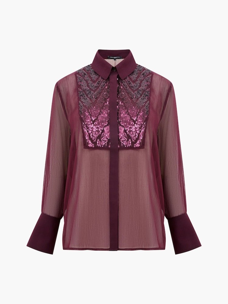 French Connection Red Hana Adalynn Sequin Bib Shirt - Image 1 of 1