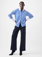 French Connection Blue Alexis 100% Cotton Striped Detail Shirt - Image 1 of 4