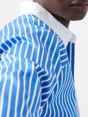 French Connection Blue Alexis 100% Cotton Striped Detail Shirt - Image 3 of 4