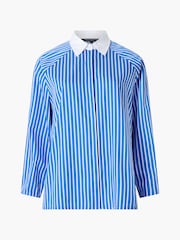 French Connection Blue Alexis 100% Cotton Striped Detail Shirt - Image 4 of 4