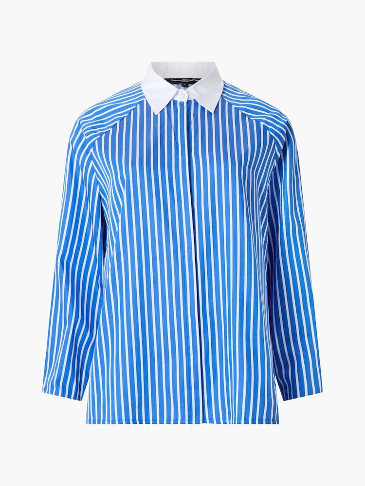 French Connection Blue Alexis 100% Cotton Striped Detail Shirt - Image 4 of 4