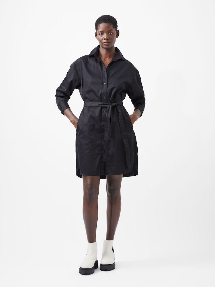 French Connection Black 100% Cotton Long Sleeve Alexis Shirt Dress - Image 1 of 4