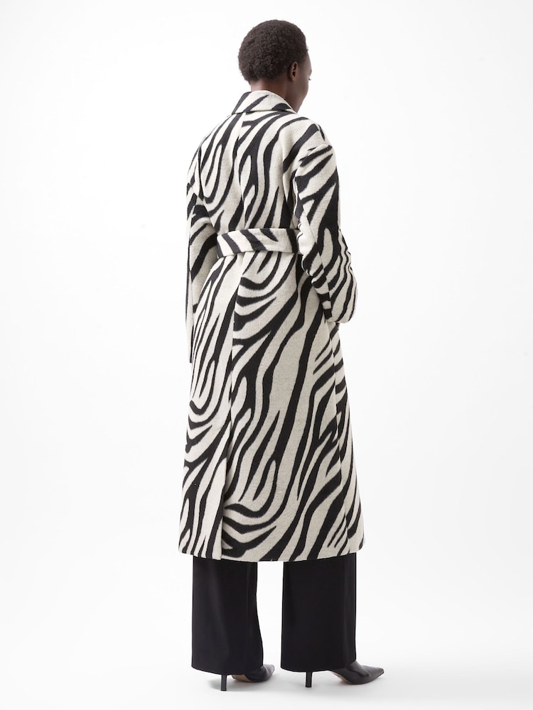 French Connection Black Zebra Grace Belted Coat - Image 2 of 4