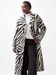 French Connection Black Zebra Grace Belted Coat - Image 3 of 4