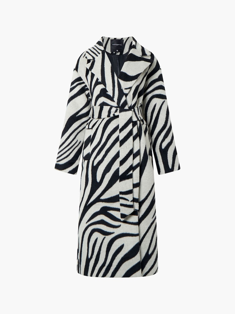 French Connection Black Zebra Grace Belted Coat - Image 4 of 4