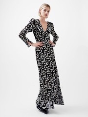 French Connection Black Satin Diandra Burnout Dress - Image 1 of 4