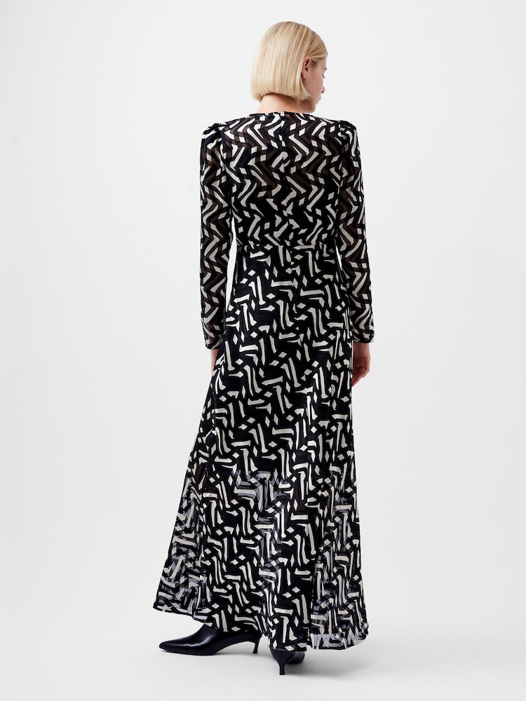 French Connection Black Satin Diandra Burnout Dress - Image 2 of 4