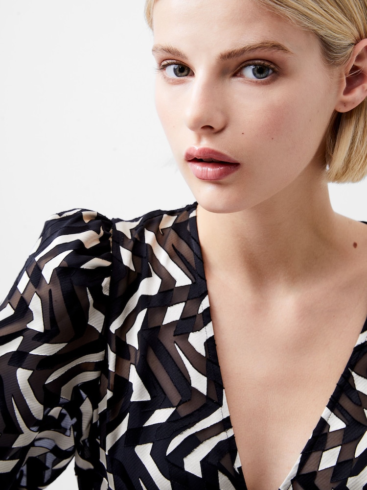 French Connection Black Satin Diandra Burnout Dress - Image 3 of 4