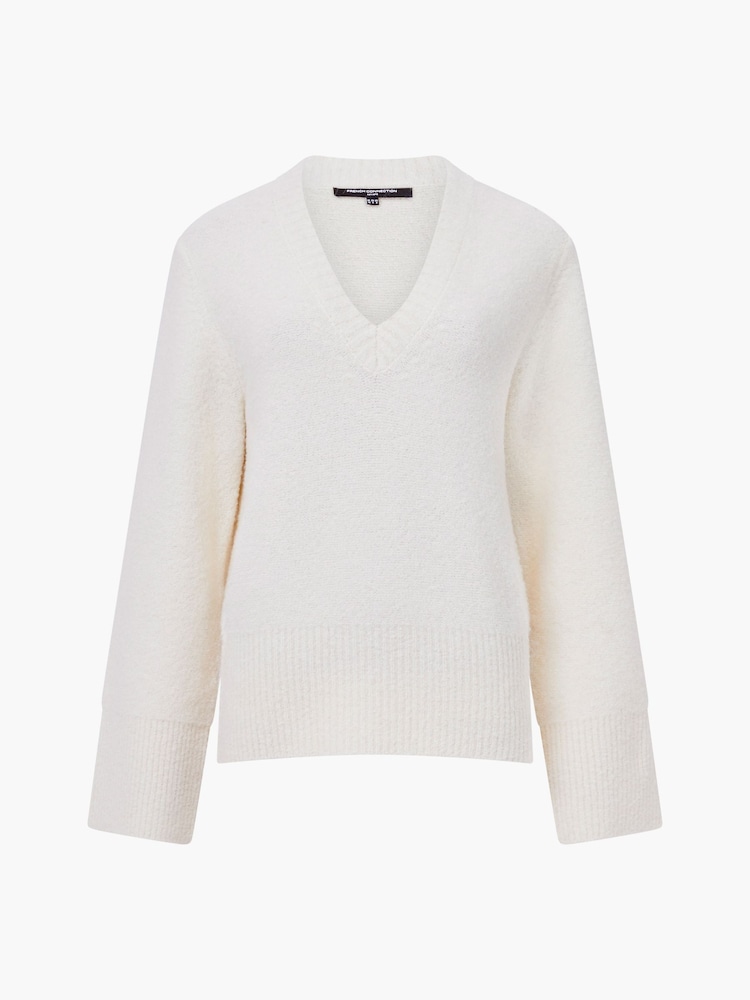 French Connection Cream Melissa Boucle V-Neck Jumper - Image 4 of 4