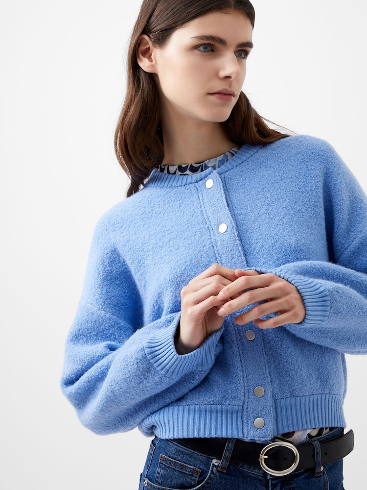 French Connection Blue Melissa Knit Bomber Jacket - Image 3 of 4