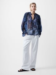 French Connection Blue Dawn Hallie Crinkle Blouse - Image 1 of 4