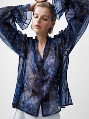 French Connection Blue Dawn Hallie Crinkle Blouse - Image 3 of 4