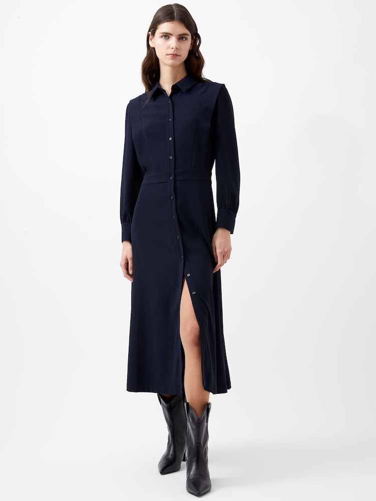 French Connection Blue Brina Crepe Button Down Dress - Image 1 of 3