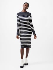 French Connection Blue Milena Striped Knit Midi Dress - Image 1 of 4