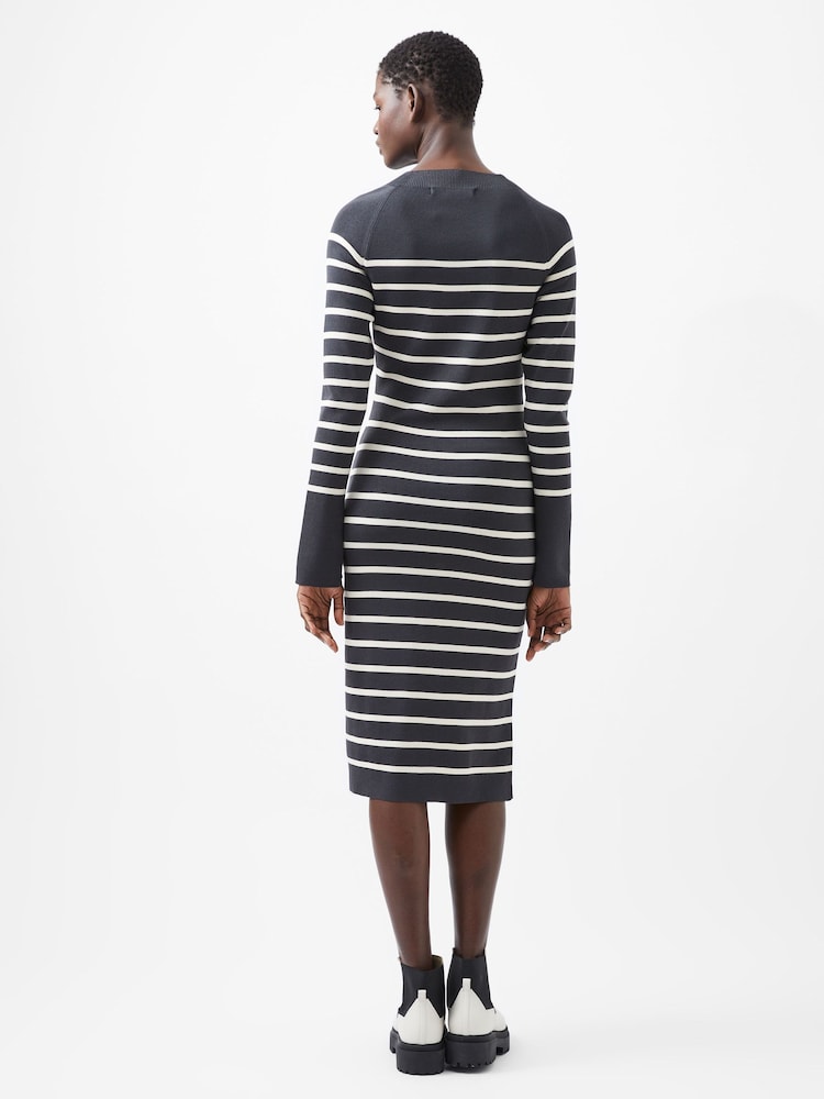 French Connection Blue Milena Striped Knit Midi Dress - Image 2 of 4
