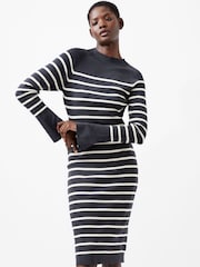 French Connection Blue Milena Striped Knit Midi Dress - Image 3 of 4