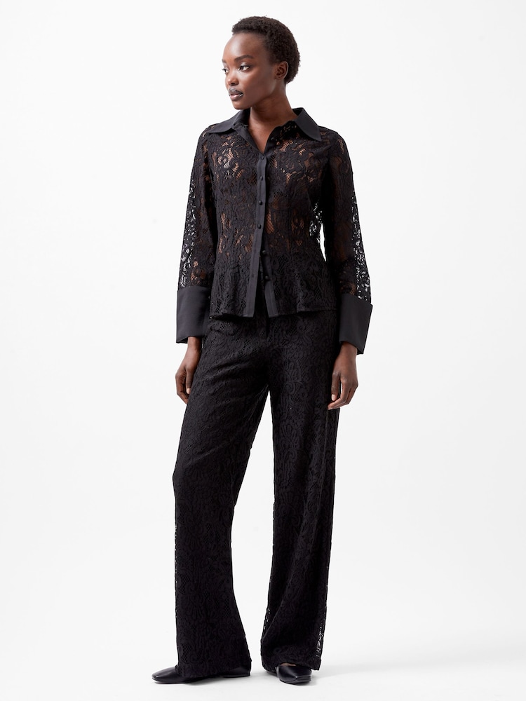 French Connection Black Lace Asura Shirt - Image 1 of 4