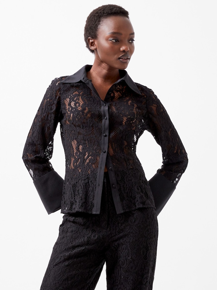 French Connection Black Lace Asura Shirt - Image 3 of 4