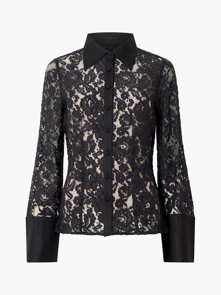 French Connection Black Lace Asura Shirt - Image 4 of 4